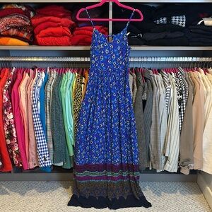 Forever 21 blue/yellow floral smocked back adjustable strap maxi dress